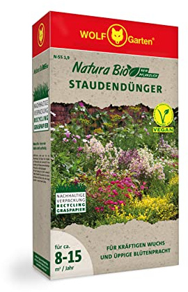 WOLF Garten - Natura Bio Staudendünger N-ST 1,9 für ca. 8-15 m² pro Jahr, Verpackung aus Recycling-Graspapier