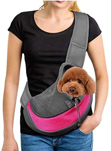Sac de Transport Portable Chien Sac Bandoulière Filet Respirant pour Chien et Chat Chiot épaule pour Animaux de Compagnie Sling Sac Transporteur Réglable Sac de Voyage pour Petits Animaux Chien,L
