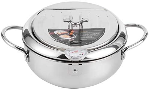 Stainless Steel Deep Frying Pot, Japanese Style Fryer Pot, Mini Deep Fry Pan with Thermometer & Oil Drip Drainer Rack(L 24cm / 9.4in)