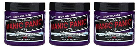 Manic Panic Violet Night Classic Creme, Vegan, Cruelty Free, Purple Semi Permanent Hair Dye 3 x 118ml