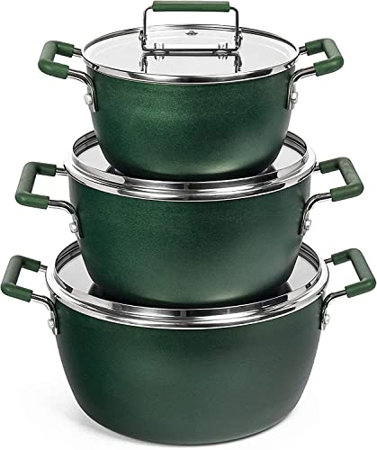 Granitestone Juego de ollas apilables de 6 piezas, ollas anidadas antiadherentes con tapas, juego de ollas de cocina, juego de ollas con tapas de 1.5qt, 3qt y 5qt, apto para inducción