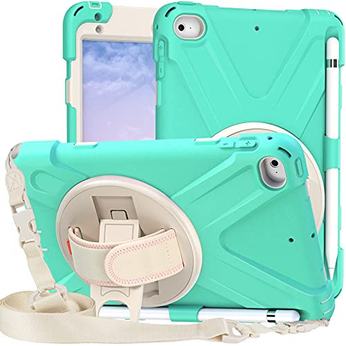 MadeRy Coque pour iPad Mini 5 (2019) / iPad Mini 4 7.9 inch, Anti-Chute Protection Étui Coloré Housse avec Support Rotatif / Dragonne et Bandoulière.(Vert Menthe)