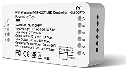 GLEDOPTO RGBW CCT WiFi LED-Lichtleistensteuerung Tuya SmartLife APP-Steuerung und Amazon Alexa Google Home Sprachsteuerung 9.20 x 5.20 x 2.70 cm Innenraum-Controller