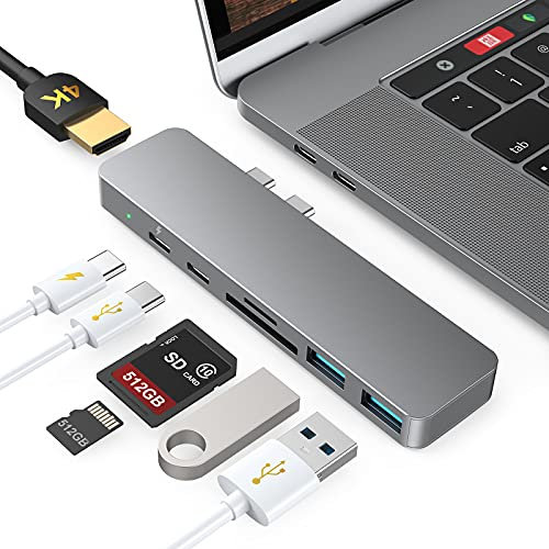 HUB USB C pour Macbook Pro/Air 13 15 16, Adaptateur USB-C 7 en 2 vers HDMI 4K, Thunderbolt 3 (100W PD), Port USB 3.0 & USB 2.0, Lecteur de Cartes SD/TF pour MacBook Pro/Air M1 2020/2019/2018