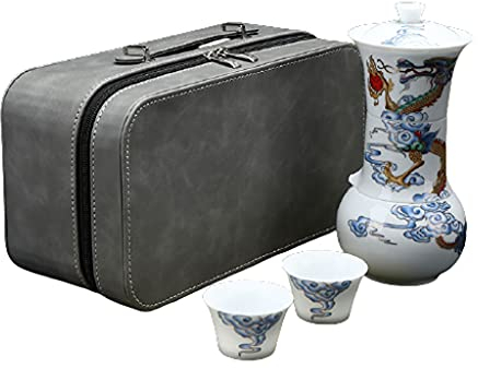 Juego de té Kit de taza de tetera portátil - Conjunto de tetera pequeña hecha a mano con caja de almacenamiento - Conjunto de taza de té de porcelana - conjunto de té de cerámica china Servicio de té