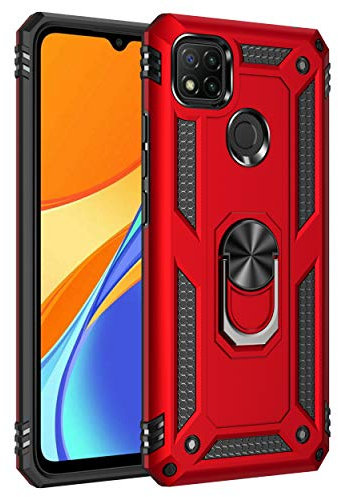 Max Power Digital Funda para móvil Xiaomi Redmi 9C con Anillo Giratorio 360 Metálico Imán Carcasa Magnética Rígida Antigolpes Resistente Soporte Bumper Case (Xiaomi Redmi 9C, Rojo)