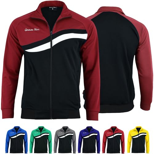 Herren Trainingsjacke mit Fleece – Fleecejacke STRIKER Sportjacke für Jogging, Fitness & Fußball – Atmungsaktiv & doppellagig – Reißverschlusstaschen – Leicht & bequem für Sport & Freizeit Weinrot