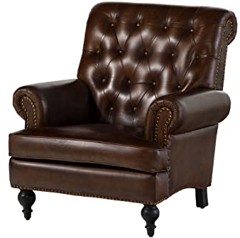 MASSIVMOEBEL24.DE | Chesterfield Sessel aus Echtleder #105 | aus echtem Büffel-Leder - Braun | 84x84x94 cm | mit Nieten | Lounge-Sessel Sofasessel Relaxsessel