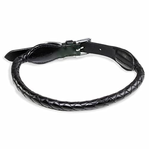 MONKIMAU Halsband Hund echt Leder Hunde Halsbänder schwarz rund geflochten Lederhalsband verstellbar Dog Collar Hundehalsband (XS-S: 10mm x 40cm)