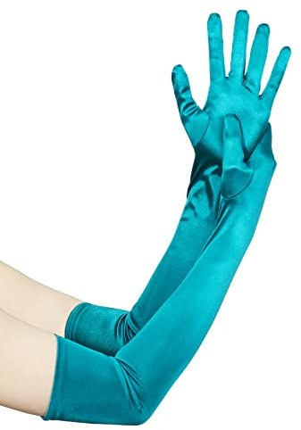 JISEN Women Long Party Formal Bridal 20s Satin Gloves Wedding Opera Mittens Malachite Green 22 Inch