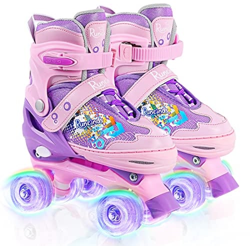 Runcinds Kinder Rollschuhe für Mädchen, Frauen, 4 Größen verstellbar, Kleinkind Rollschuhe für Anfänger