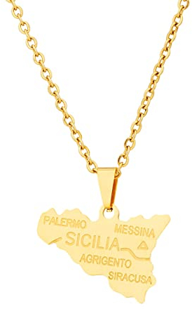 CECECOLEPansr Italien Sizilien Karte Umriss Anhänger Halskette Schmuck Charm Mode Geometrischer Buchstabe Hip Hop Paar Halskette Unisex Pullover Kette Für Damen Herren Geschenk,Gold,45Cm(17.7 Zoll)