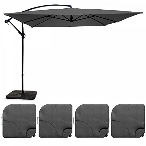 Oviala Parasol déporté 3x3m et 4 Dalles à remplir Aluminium Gris