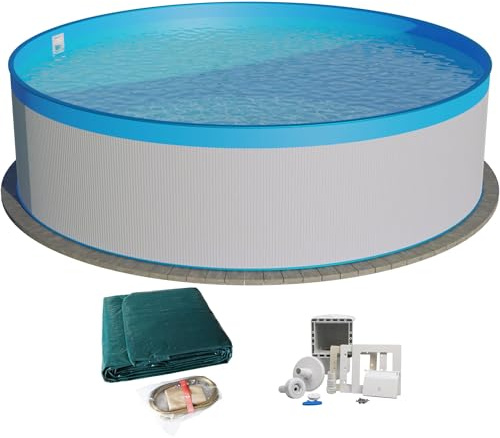 Planet Pool Stahlwandpool Set (3-teilig) rund 350x120 cm, Stahl 0,4 mm weiß, Folie 0,3 mm blau, Overlap