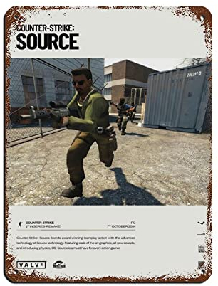 FABIVA Counter-Strike Source (2004) Videospiel-Poster, Blechschild, Vintage-Metall, Pub, Club, Café, Bar, Zuhause, Wandkunst, Dekoration, Poster, Retro, 30 x 40 cm