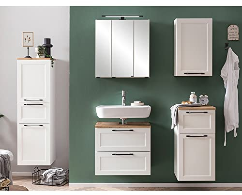 Lomadox Badezimmermöbel Set in weiß, mit Waschbeckenunterschrank 60 cm Midischrank Hängeschrank Badschrank Spiegelschrank
