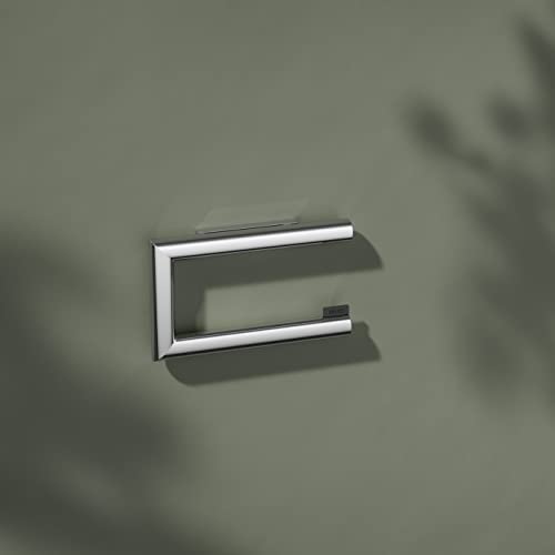 KEUCO Toilettenpapierhalter aus Metall inkl. Montageset zum Kleben, ohne Bohren, Chrom, offene Form, WC-Rollenhalter, Reva