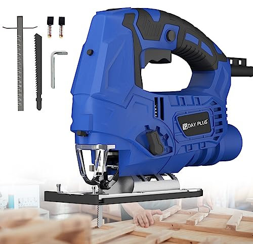 Jigsaw Electric Saw Wood Saw Cutting Tools 800W Compact Jig Saw Power Tool with Blade and Laser Guiding, Guide Ruler, 6 Variable Speeds, 4 Orbital Sets and 0°-45° Bevel Cutting