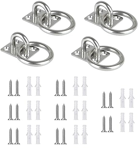 Jortmrd 4 pezzi Ancoraggio da Parete, Piastra con Occhiello Acciaio in Acciaio Inossidabile 304, M5 Moschettone Ganci Placca Oculare per Sedie Sospese Tenda da Sole Amaca Hardware Marino Fissaggio