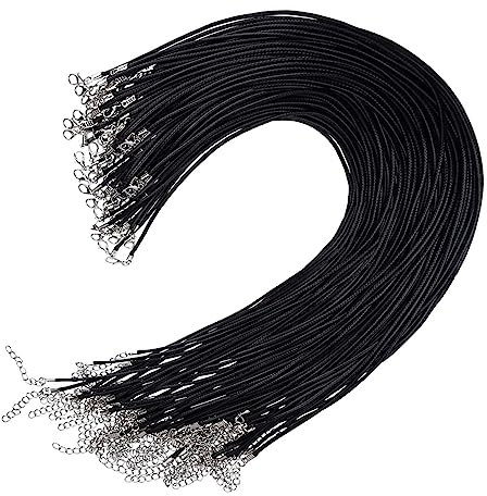 Black Necklace Cord, 50PCS Waxed Cord with Clasp for Jewellery Making DIY Bracelet Pendants 2mm
