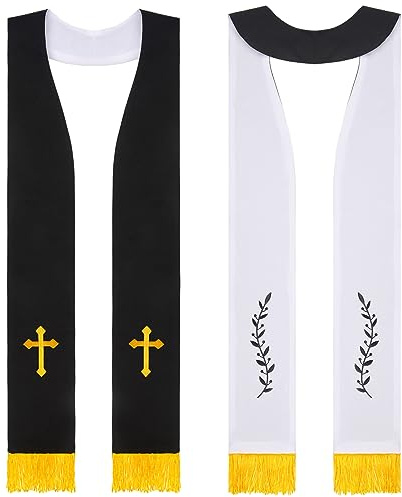 Panitay Embroidered Wedding Reversible Clergy Stole, Black and White