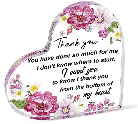 Rumyve Acrylic Heart Shaped Desktop Plaque - Transparent Crystal Thank You Gift for Teachers, Friends, and Colleagues