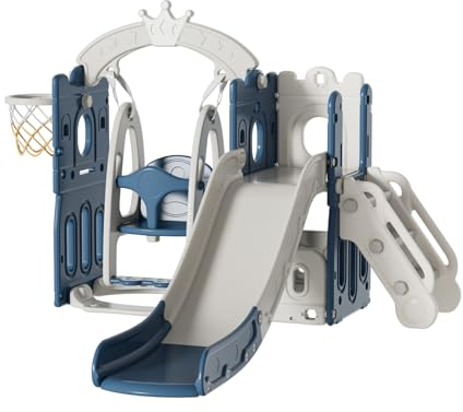 Bébé Toboggan et balançoire Ensemble Auto Portante Toboggan Tout Petit grimpeur balançoire Ensemble bébé Aire de Jeux Ensemble intérieur Ministre des Affaires étrangères Toboggan (Tower-Blue Grey)