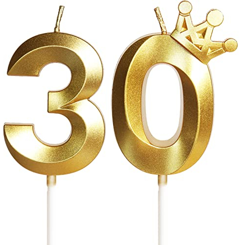 Geburtstagskerzen Zahlen mit Krone 30, 5cm 3D Gold Geburtstagskerzen, Geburtstag Kerzen,Kerzen Geburtstag,Tortenaufsätze Kuchen Topper Dekoration Hochzeit Geburtstag Jubiläum Feier Lieferungen(30)