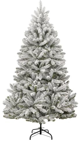 vidaXL Künstlicher Weihnachtsbaum, Klappbar Christbaum mit Metallständer, Beschneit Tannenbaum Kunstbaum mit PVC-Spitzen, Weihnachtsdeko Dekobaum für Innen Außen, 270cm