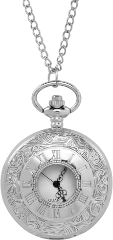 Vicloon Vintage Taschenuhr Geschenkbox, Retro Quarz Taschenuhr, Taschenuhr mit Kette, Retro Taschenuhr Herren mit Kette, Taschenuhr für Männer Frauen Vater Opa Geburtstag Jahrestag(Silberne)