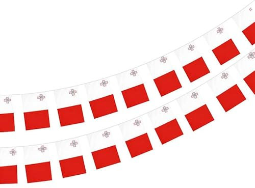 Bandiera di Malta, 40 pezzi, bandiera di Malta, ghirlanda Malta, 11,4 m, bandierine Malta, bandiera nazionale bandiere 14 x 21 cm, per decorazioni da bar