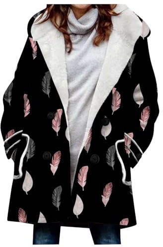 KONG JIMFAN Fleecejacke Damen Frauenmantel Strickjacke Damen Sweatjacke Lang Damen Strickjacke Damen Jacken Für Damen Steppmantel Damen Leicht Daunenjacke Damen Beige Softshelljacke Damen(Schwarz,M)