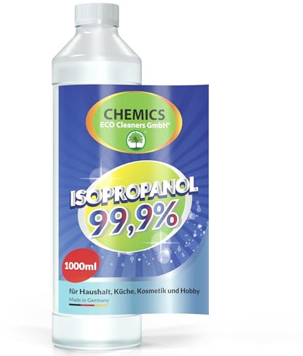 CHEMICS Isopropanol 99,9% Alkohol Reiniger 1l - Isopropylalkohol zum Reinigen, Entfetten, Desinfektion, Schimmelentfernung - Reinigungsalkohol für Haushalt & Industrie - Made in Germany