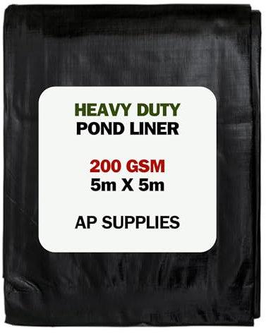 AP Supplies Black Pond Liner 200g/sqm - Heavy Duty HDPE Material - UV & Tear Resistant, Flexible for Koi & Fish Pools, Water Garden - Ideal for Small to Large Ponds, Wildlife, Underlay (5m x 5m)