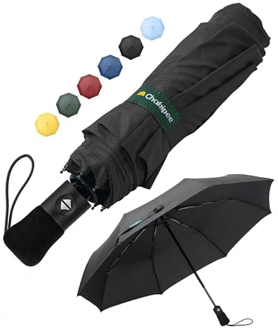 Chakipee Paraguas Plegable Antiviento Hombres - Paraguas Negro Resistente al Viento, Paraguas Automático Portátil Compacto de Viaje, Revestimiento de Tela 210T