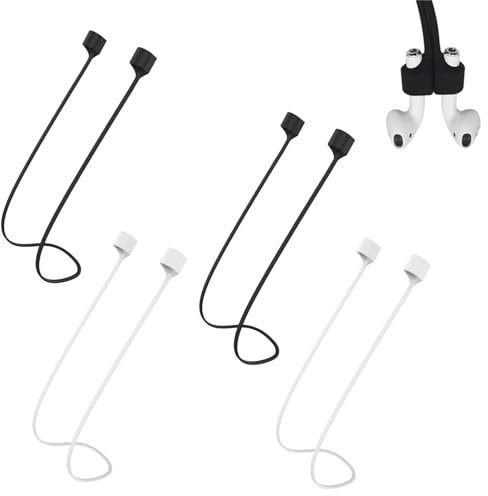 Jinpojun 4X AirP0ds Halteband, Strap mit Magnet für AirP0ds Pro 2/1, Zubehör für AirP0ds 1/2/3/4 aus Geschmeidigem Silikon-Perfekt, Länge: 72CM (Weiß und Schwarz)