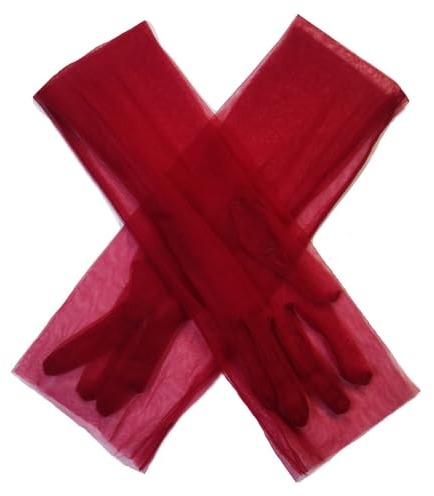iSpchen Transparent Tüll Braut Handschuhe Damen Lange Tüllhandschuhe Durchsichtige Hochzeit Handschuhe Damenhandschuhe Lange Handschuhe für Hochzeiten Opern Dinnerpartys Prom, Weinrot