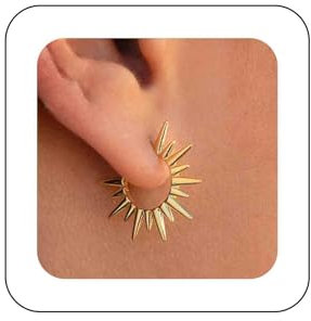 Dervivea Boho-Sonnenschein-Creolen, goldene Sonnen-Ohrringe, minimalistische Spike-Sonnenlicht-Ohrringe, offene Creolen, Sonnen-Creolen-Ohrstecker, Schmuck für Frauen und Mädchen