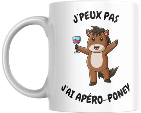 Générique Tasse Humour J'peux pas, j'ai Apéro-Poney | Cadeau Original et Drôle | 330 ml | Imprimé en France | Pour Amateurs d'Apéro, Fans de Poneys, Cadeaux Insolites