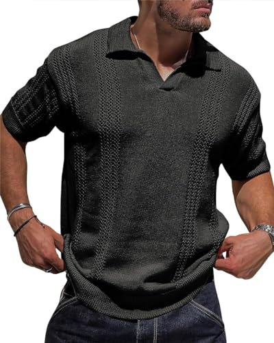 Leichtes Sommerhemd Herren Kurzarm Stricken Herren Freizeithemden Kurzarm Für Das Neue Herren Kurzarm Shirt Herren Sommerhemd Cool Herren B-Black1 3XL
