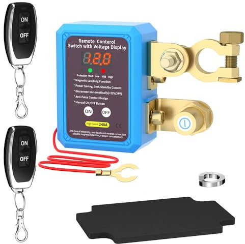 MIOLOE Drahtlose Fernbedienung Auto Isolator Schalter,12V/24V Batterie Trennschalter 240A,Kill Switch Anti-Diebstahl Automatische Abschaltung Batterietrennschalter (Verbesserte digitale Anzeige)