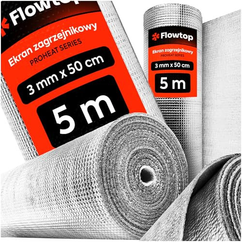 HEIZKÖRPER REFLEXIONSFOLIE 5 M X 0,5 M ISOLIERFOLIE WANDISOLIERUNG REFLEXIONSPLATTE FLOWTOP Reflektionsfolie Isoliermatten 3 mm Thermomatte Alufolie Isolierung Dämmfolie Metallisch