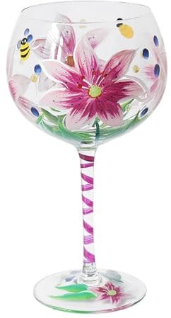 Lesser & Pavey Lynsey Johnstone Pink Lilies Gin Glass for Home, Kitchen, Restaurant & Parties | Lovely Gin Glassware for Drinks | Lovely Gift for Women, Men, Wedding & Christmas
