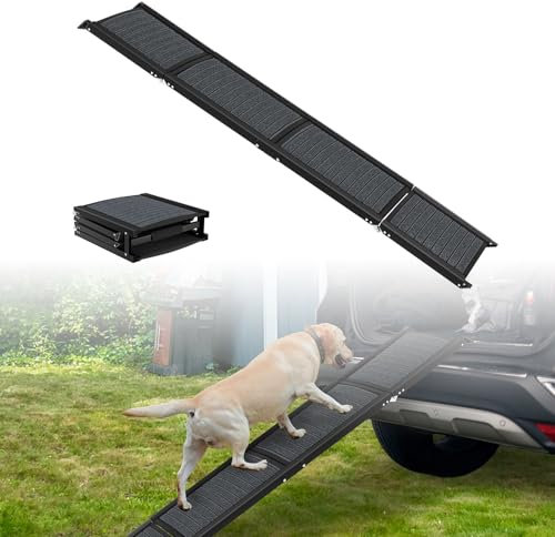 UISEBRT Klappbare Hunderampe für Autos & SUVs, Aluminium Hundetreppe 157x43cm, Tragbare Sicherheitstrampe mit Rutschfester Oberfläche, Hundeautorampe bis 110 kg