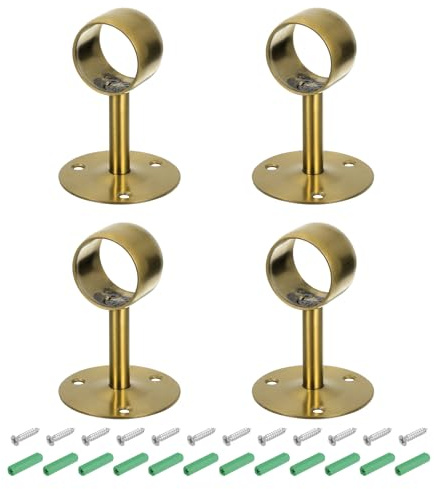QUARKZMAN 4 Pièces Support de Tringle à Rideau de 1,5 Pouces Doré | Support de Plafond pour Tuyau de Fixation, Support de Tringle en Acier Inoxydable avec Vis