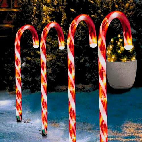ALAYSTAR Weihnachts-Lichter für Zuckerstangen, Pfad, LED-Lichter mit Timer, batteriebetrieben, für den Außenbereich, Weihnachtsdekoration, wetterfest, Auffahrt, festliche Outdoor-Dekoration (4 Stück,
