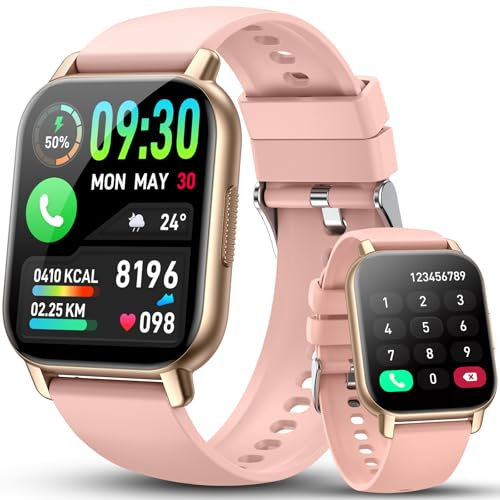 Smartwatch Damen Herren, 1.85'' HD Smart Watch mit Telefonfunktion, 112+ Sportmodi Sportuhr mit Pulsuhr/Schlafmonitor, IP68 Wasserdicht Fitnessuhr mit Information Erinnerung für iOS Android, Roségold