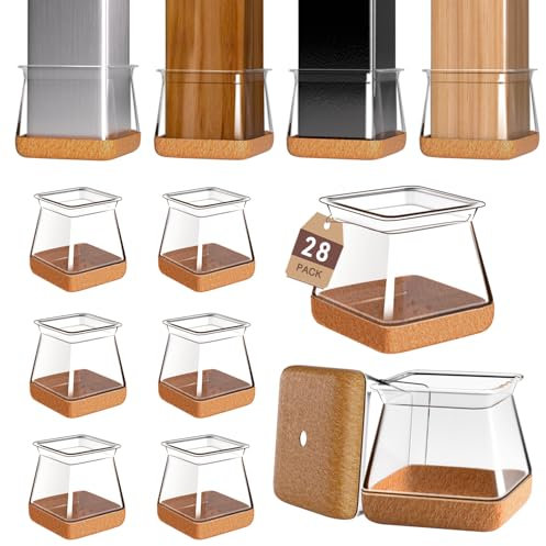 28 Pezzi Gommini per Sedia Quadrati, Silicone Tappi Feltrini Piedini per Sedie, Protezioni per Gambe di Sedie Mobili per Pavimenti in Legno (Fit: 20-25mm)