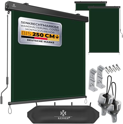 KESSER® Store vertical 140 x 250 cm - Mécanisme à manivelle - Store de balcon - Protection solaire et brise-vue - Protection solaire avec manivelle - Caisson de store pour balcon et terrasse - Kit de