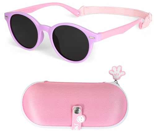 Beipegin Lunettes de Soleil Enfant Polarisées Anti UV400 Lunette Soleil Monture en Caoutchouc Flexible Lunettes de Soleil avec Cordon Etui à Lunettes pour 3-10 Ans Fille et Garçon